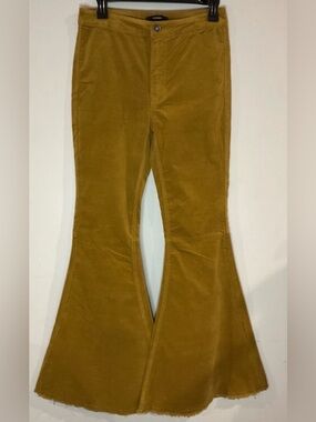 Forever 21 Mustard Burnt Yellow Velour Super Flare Boho Hippie Pants Size L NWT